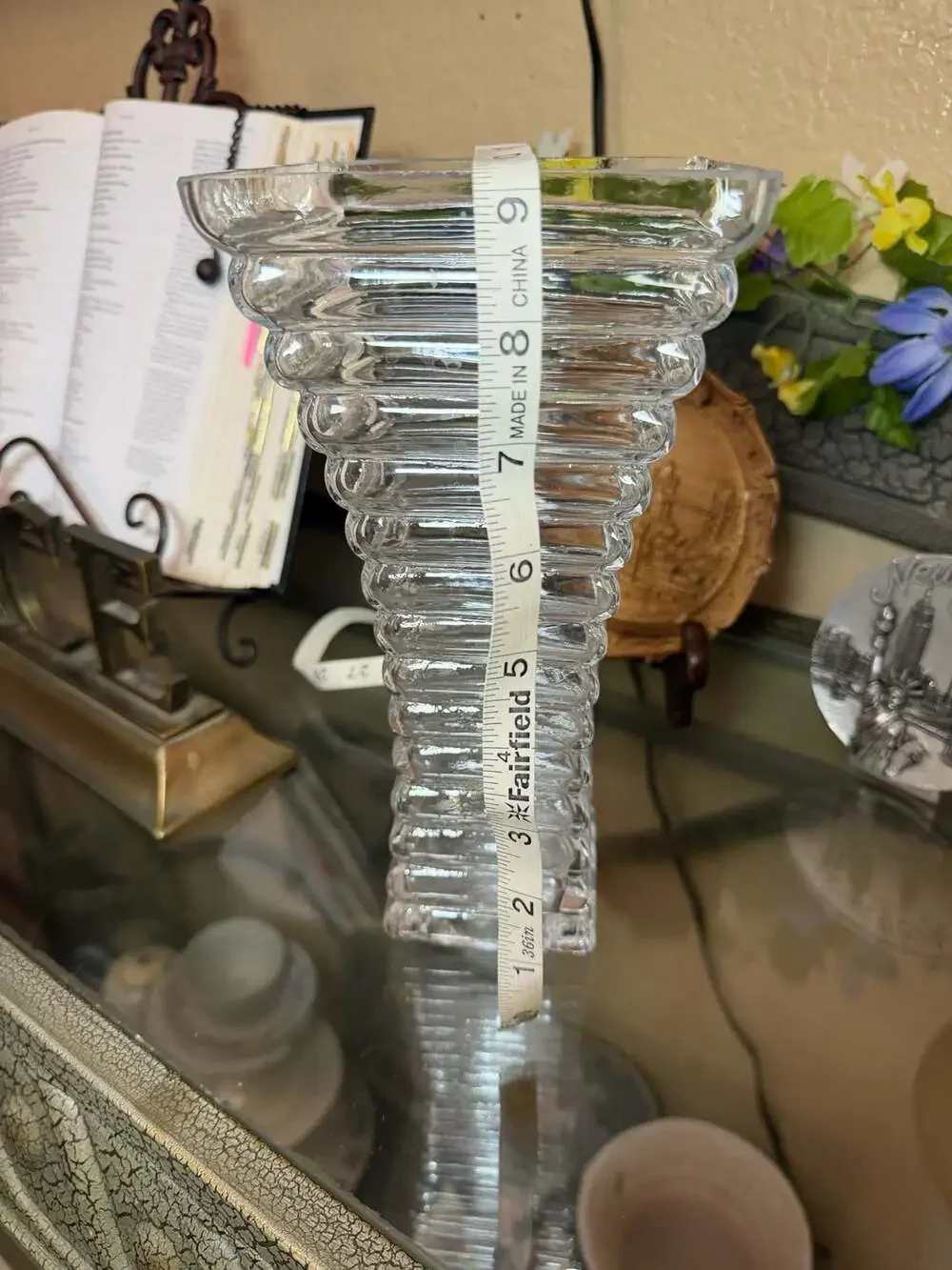 Clear Ribbed Glass Square Flower Vase